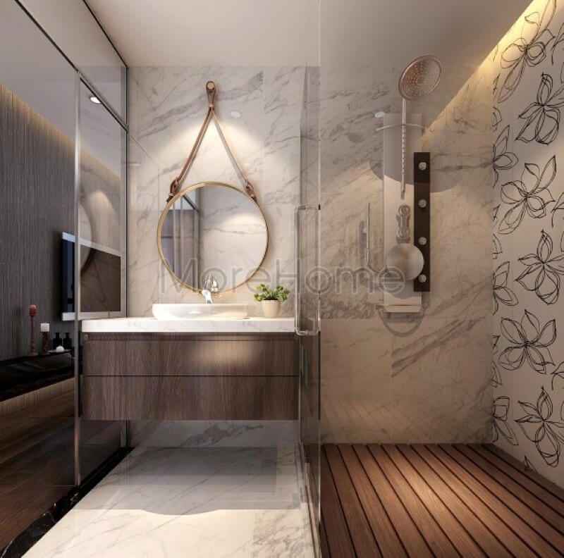 Đá ốp tủ lavabo nhân tạo solid surface không chỉ mang lại sự sang trọng còn giúp cho gia chủ dễ dàng lau chùi vệ sinh hơn Đá nhân tạo solid surface