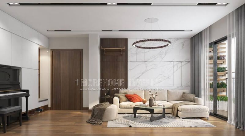 Đá nhân tạo solid surface được sử dụng tạo thành lớp nền hoàn hảo thay thế bức tường thô cứng tạo điểm nhấn cho không gian phòng khách Đá nhân tạo solid surface