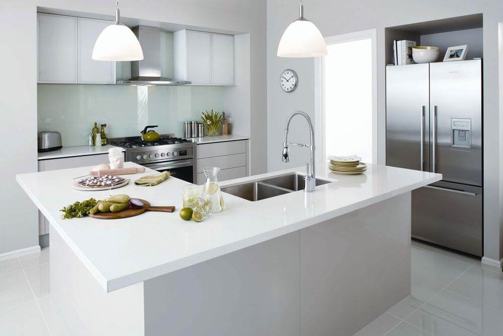 Thiết kế độc đáo kết hợp đá chậu rửa và bàn đảo đá solid surface Himacs LG nhập khẩu trực tiếp từ Hàn quốc Đá nhân tạo solid surface