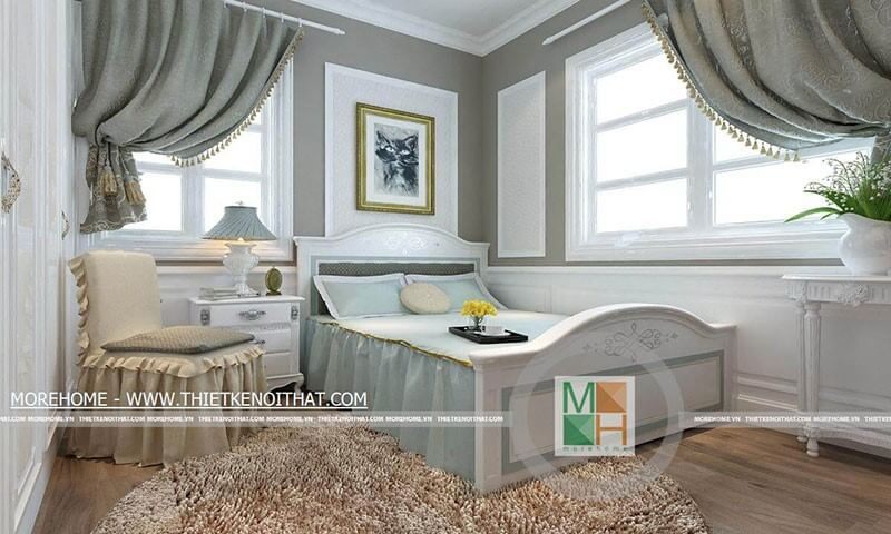 Mẫu giường ngủ nhỏ màu trắng với đường cong nhẹ nhàng tạo điểm nhấn ấn tượng tôn lên sự sang trọng hơn cho căn phòng giường ngủ giá rẻi